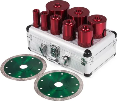 Produktbild von Diamant-Lochsägeset - 8-teilig - Lochsägeset für Diamantbohrungen - 20-68 mm - mit 2 Sägeblättern - Werkzeugkoffer