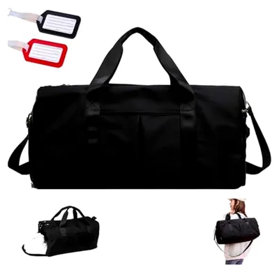 Produktbild von Sport- und Reisetasche 46x29x23 cm, wasserdichte Duffel Bag mit Schuh- und Nassfach für Sport, Fitness und Reisen, inklusive 2 Gepäckanhängern (Rot & Schwarz)