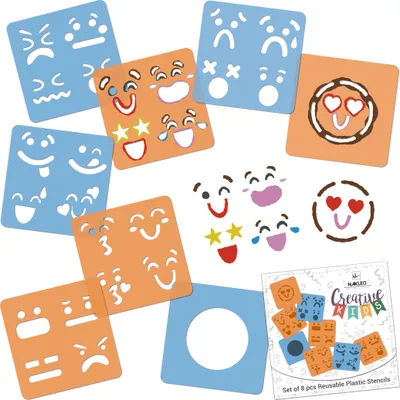 Produktbild von Schablonen Malen für Kinder, 8 Stück Set 15x15 cm Emotes, Kinder Kreatives Zeichenschablonen, Kunststoff Wiederverwendbar Malschablone