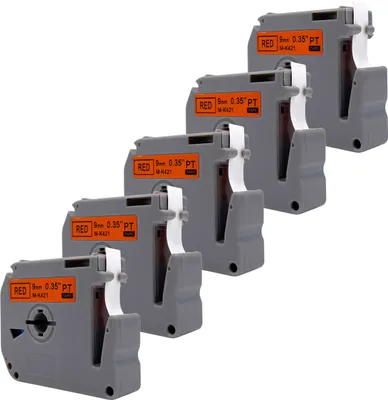 Produktbild von DULA Etikettenband - Kompatibel mit Brother P-Touch M-K421 - 5 Stück - Schwarz auf rot - 9mm x 8m