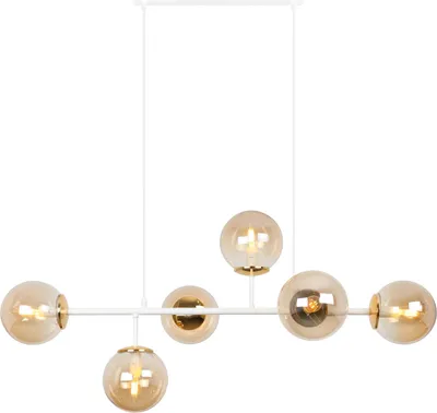 Image de Plafonnier Siena blanc-or 6 flammes verre miel E14 bras longs