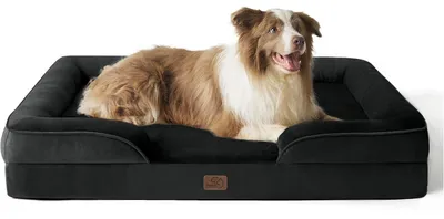 Produktbild von Orthopädisches Hundebett Ergonomisches Hundesofa 97x71 cm mit Kistenschaum für große Hunde, waschbar, rutschfest, schwarz