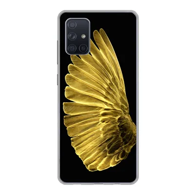 Produktbild von MuchoWow® Handyhülle Schutzhülle Hülle für Samsung Galaxy A51 Goldene Flügel auf schwarzem Hintergrund Silikon Softcase Handy Hülle - Schutzabdeckung