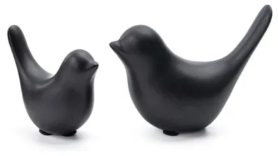 Image de Oiseau décoratif figurine - Céramique - Lot de 2 - Noir - Pour salon et bureau