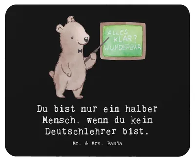 Produktbild von Mr. & Mrs. Panda Mauspad Deutschlehrer Herz - Schwarz - Geschenk, pc, notebook, Grundschule, Spruch, Lustig, Mousepad, mousematte, Witzig, Mouse Pad