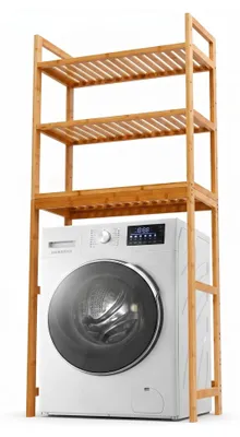 Image de Étagère en bambou pour lave-linge, gain de place, idéale pour la salle de bain et la cuisine, avec 1 tablette, étagère en bois
