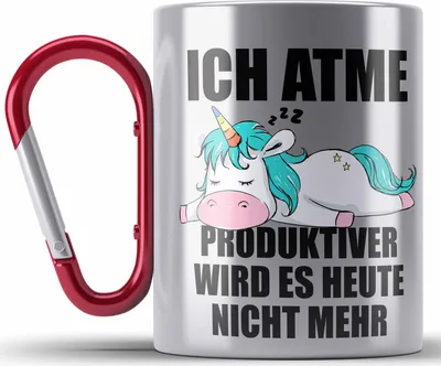 Produktbild von Trendation - Lustige Edelstahl Tasse Karabiner mit Spruch Mitarbeiterin Einhorn Geschenk Arbeitskollege Frauen (Rot)