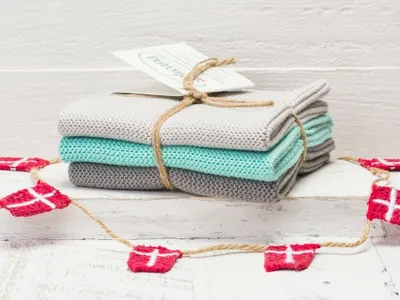 Produktbild von Solwang Wischtuch GRAU AQUA KOMBI gestrickt 3er Set Küchentuch Putztuch Spültuch