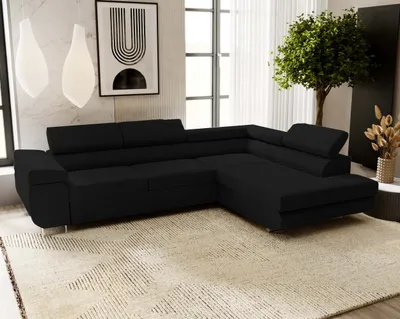 Produktbild von Ecksofa VENUS L, L-Form, Rechte Seite, Eckcouch, Sofa, Bettsofa mit Schlaffunktion, Bettkasten, Wohnzimmersofa, Schwarz