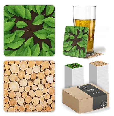 Karton-Untersetzer 10x10 cm, 1,4 mm, Eco-Holzoptik, 100 Stück