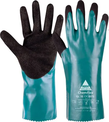 Produktbild von Chemikalienhandschuh Typ B "ChemFlex 30" 905100 - Hase Safety grün/schwarz 11
