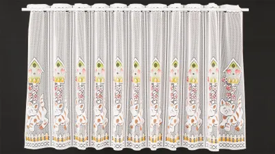 Produktbild von Gardinen Kranzusch Scheibengardine Vogelhaus und Katze 60x126 cm H/B weiß bunt Bistrogardine Vorhang Küche 1er Pack