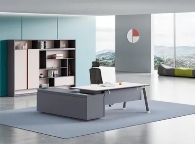 Produktbild von Grauer Arbeitszimmer Eckschreibtisch r Holz Chef Aktentisch