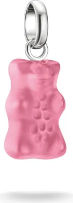 A pink gummy bear charm with a silver loop for attachment.