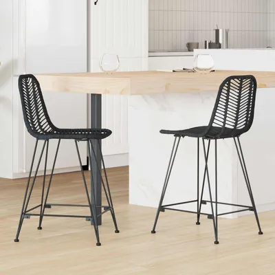 Productafbeelding van Maison Exclusive - Barstoelen, 2 stuks, zwart, 44,5 x 54,5 x 97,5 cm, riet en ijzer