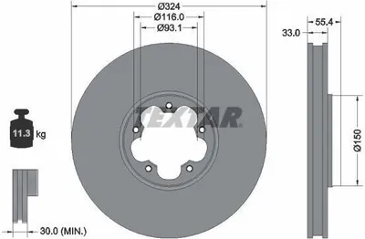 Produktbild von 2x TEXTAR Bremsscheibe 92347103 für FORD Tourneo Custom V362 Bus (F3) 55 4mm