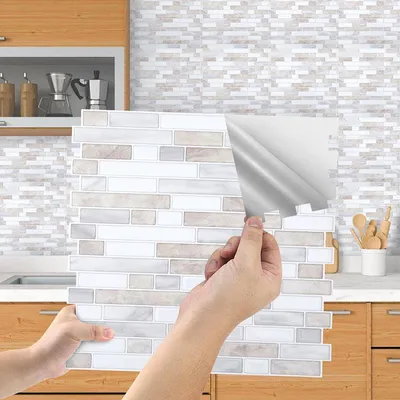 Produktbild von Ikodm Fliesenaufkleber 30x30cm Fliesen-Folie 10er-Set Deko selbstklebende Klebefliesen Weißbraun für Küche Bad Wohnzimmer Zimmer