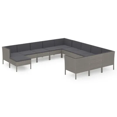 Immagine prodotto di vidaXL Set da giardino lounge da 12 pezzi con cuscini in polyrattan grigio
