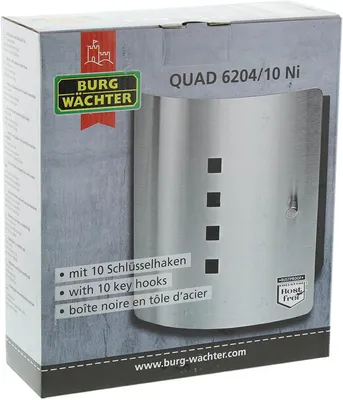 Produktbild von BURG-WÄCHTER Wand-Schlüsselbox mit 10 Haken und Magnetverschluss, Quad 6204/10 Ni, Edelstahl/Stahlblech