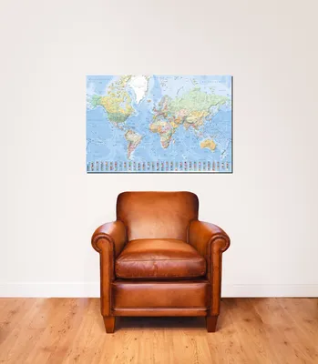 Immagine prodotto di Mappe - Poster - Mappa del mondo con bandiere tedesche + 1 confezione di tesa Powerstrips® - Contenuto 20 pezzi