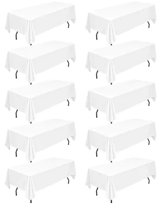 Obrázok produktu pre Biele polyesterové obrusy, balenie 10 kusov, rozmer 260 x 153 cm, obdĺžnikový tvar, odolné proti pokrčeniu, možné prať
