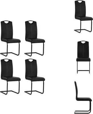 Image de vidaXL Chaise cantilever 4 pcs noir similicuir - Chaise de salle à manger