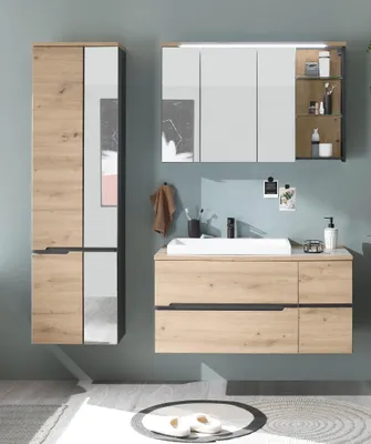 Produktbild von Badezimmer-Set >Memphis< (3-tlg. ) Grau / Artisan Eiche Nachbildung - 180x176x53 (BxHxT)