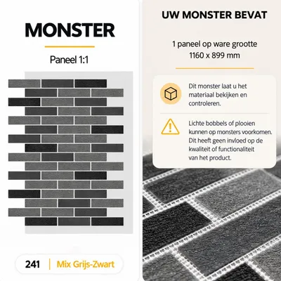 Productafbeelding van AMK Monsterpaneel – Baksteenlook met Natuurlijk Marmorsplitt – 1 Paneel (ca. 0,9 m²) – Voor Binnen & Buiten - 241 Mix Grijs-Zwart
