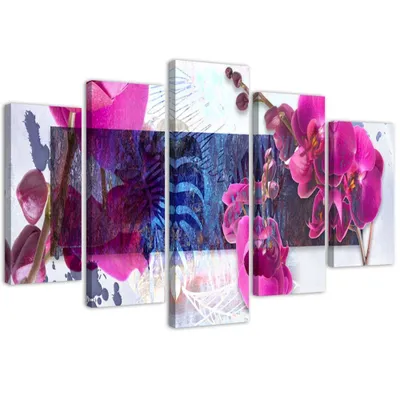 Immagine prodotto di Quadro in tela in 5 pezzi con composizione di orchidee 150x100 cm Feeby rosa quadro da parete pronto per essere appeso