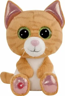 A plush toy cat sitting against a white background.