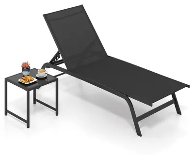 Produktbild von COSTWAY Sonnenliege mit Rollen & Tisch, Gartenliege bis 150kg, Liegestuhl Rollliege mit 6-fach verstellbarer Rückenlehne & schnelltrocknendem Stoff