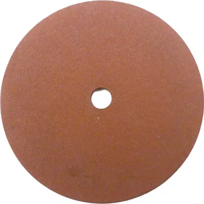 A circular brown grinding wheel with a hole in the center, isolated on a white background.