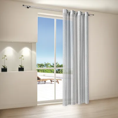 Produktbild von Ösenvorhang "Kreta" halbtransparent mit karo Muster in grau 140cm x 245cm