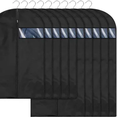 Immagine prodotto di Borsa porta abiti da 10 pezzi con cerniera - 60 cm x 100 cm, 60 cm x 120 cm - Protezione per indumenti - Borsa in PEVA nera