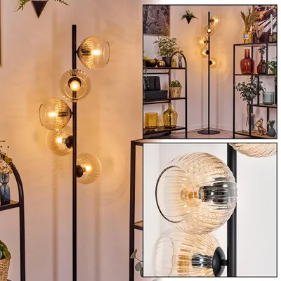 Produktbild von Cesaro Stehlampe aus Metall/Riffelglas, Schwarz/Bernstein/Klar, Retro-Design