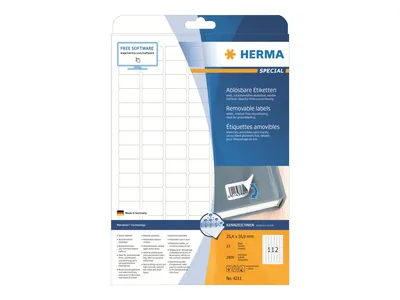 Obrázek produktu pro HERMA Special - papír - matný - samolepicí, odnímatelné lepidlo - bílý - 25,4 x 16,9 mm 2800 štítků (25 listů x 112)