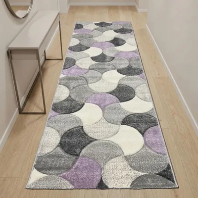 Obrázek produktu pro Designový koberec šedý, fialový a krémový s reliéfním vzorem, rozměry – 80 x 300 cm