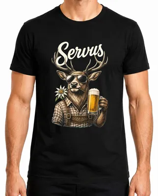Productafbeelding van Servus Hirsch Edelweiß Bier, , traditioneel kledingstuk, heren T-shirt, zwart, XXL