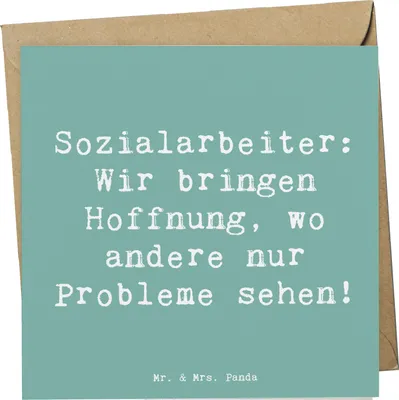 Produktbild von Mr. & Mrs. Panda Glückwunschkarte Spruch Sozialarbeiterin Hoffnungsträger - Meeresbrise - Geschenk, Grußkarte, Beruf, Unterstützung, Berufsliebe, Klappkarte, Hingabe
