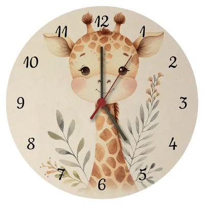 Produktbild von Wanduhr Giraffe Design aus MDF, ca. 26,5 cm, geräuscharm, für Kinderzimmer