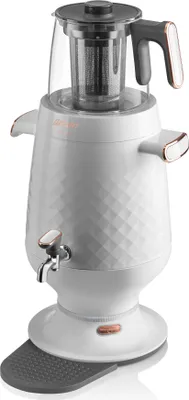 Produktbild von Arzum Ehlikeyf Semaver, Elektrischer Türkischer Teekocher, 2200W, 3,5L Wasserkocher, 1,2L Glas Teekanne, Edelstahl, Weiß