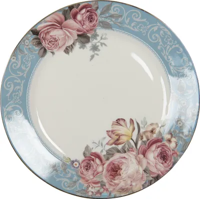 Zdjęcie produktu dla Clayre & Eef talerz obiadowy Ø 26 cm niebiesko-białe porcelanowe kwiaty