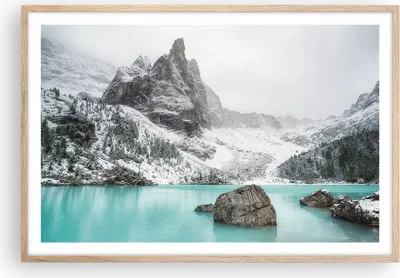 Produktbild von Gerahmtes Poster - Rahmen in heller Eiche - Berge See Schnee - 91,5x61 cm - Wand Bild - Wanddeko - Wandbilder - Kunstposter - Wandposter - Bilderrahmen - Bilder - Kunstdruck - P2NAA91x61-4377