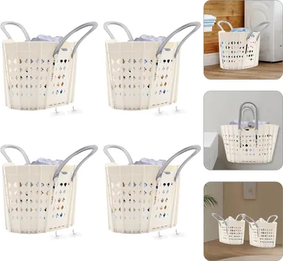 Obrázok produktu pre Košík na bielizeň – skladací box na bielizeň – 48 × 29 × 29,5 cm – nosnosť 6 kg – stohovateľný – PP plast – obdĺžnikový – biely