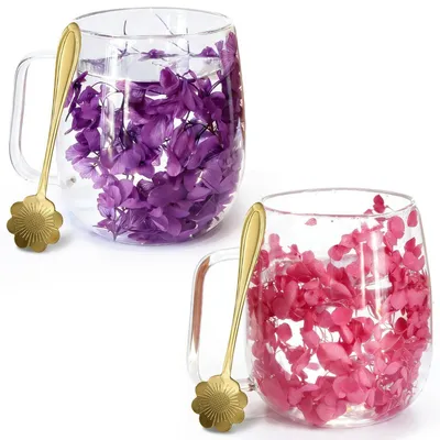 Produktbild von 2er-Pack Doppelwandige Gläser mit Trockenblumen, 390ml, inkl. Löffel, Mehrfarbig