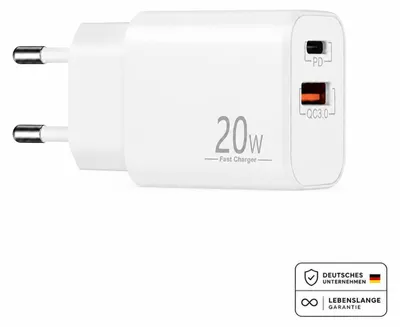 Produktbild von Schnellladegerät USB-C + USB-A Dual Netzteil Universal mit Kabel – Ohne Kabel