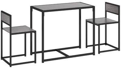 Produktbild von 3-teiliges Bartisch-Set Hochtisch-Set 3-teilig, 2 Stühle, 1 Tisch, 90 cm x 47 cm x 76 cm, Grau