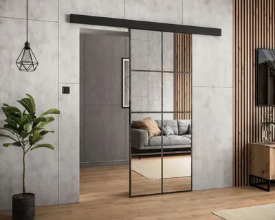 Produktbild von SQUARE Schiebetür mit Spiegel Türbreite 96 cm Dunkel Esche