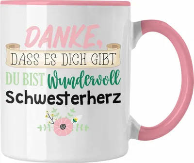 Produktbild von Trendation - Danke, Dass Es Dich Gibt Schwester Tasse Geschenk Schwesterherz Lustiger Spruch Geburtstag Schwester (Rosa)
