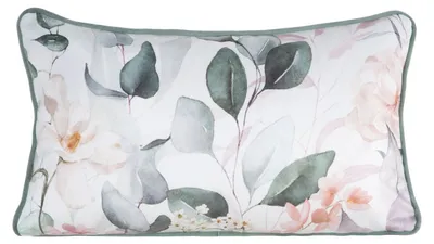 Zdjęcie produktu dla Poduszka dekoracyjna welwetowa JULIET 45x30 cm biało-zielona w liście